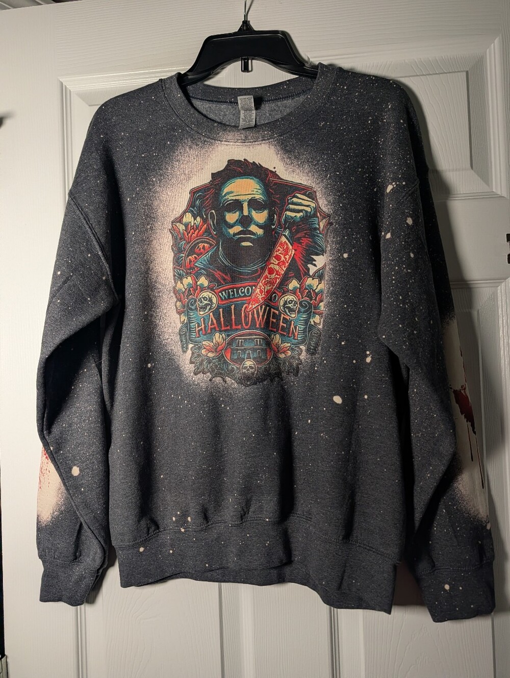 Michael Myers Halloween Sweatshirt Adult Medium Bleach Splatter Horror Graphic